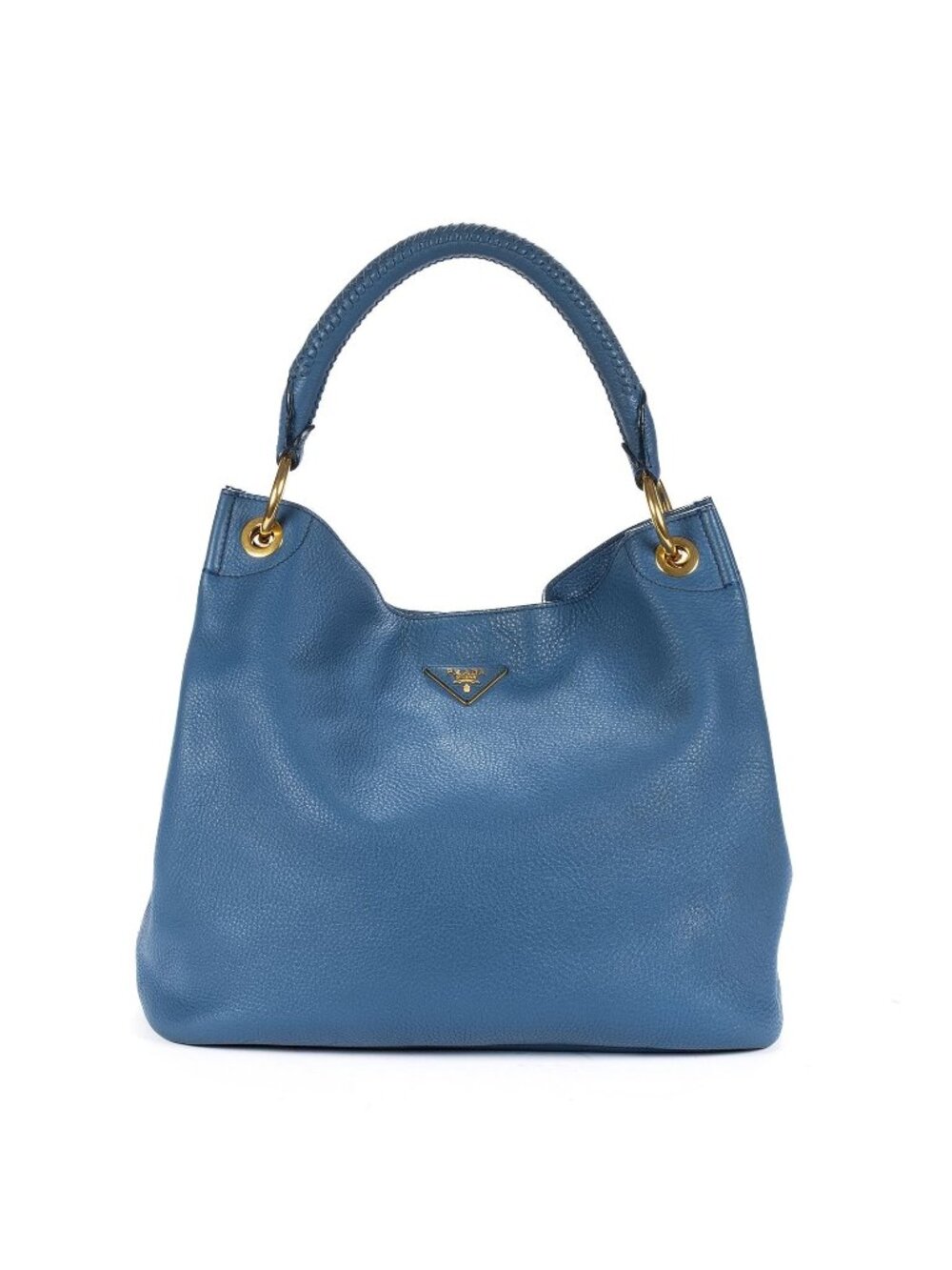 Prada Large Hobo Top Handle Blue Vitello Daino